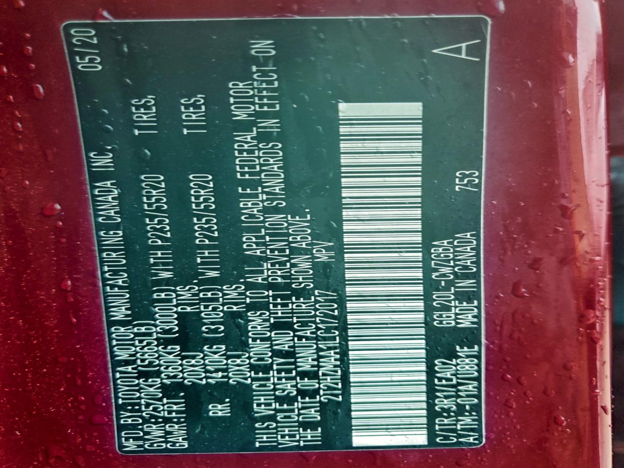 2020 Lexus Rx 350 VIN: 2T2HZMAA1LC172017 Lot: 93623545