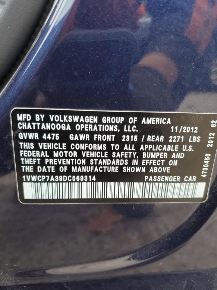2013 Volkswagen Passat Sel VIN: 1VWCP7A39DC069314 Lot: 92953955