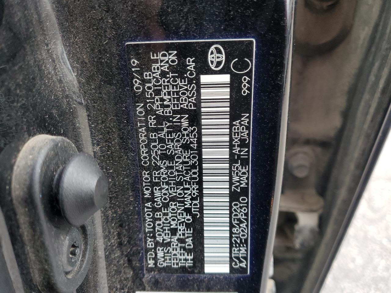 2020 Toyota Prius Le VIN: JTDL9RFU0L3014453 Lot: 93540215