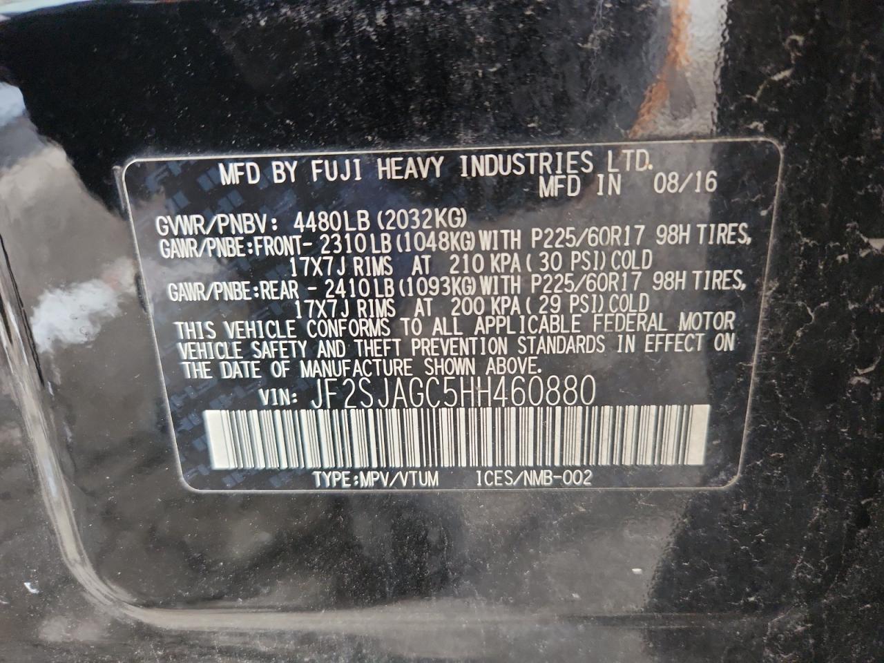 2017 Subaru Forester 2.5I Premium VIN: JF2SJAGC5HH460880 Lot: 92035095