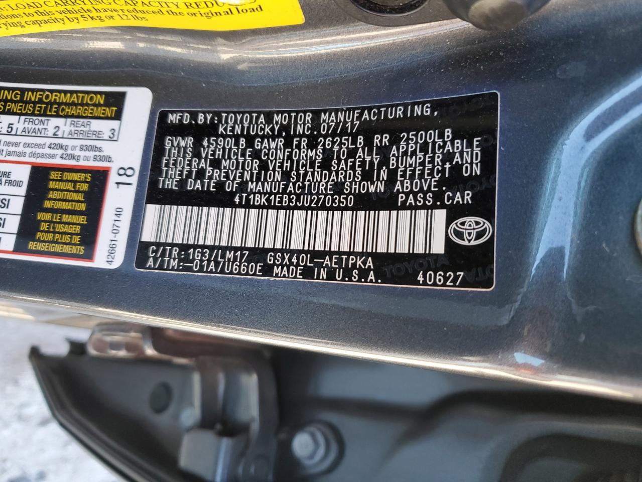 2018 Toyota Avalon Xle VIN: 4T1BK1EB3JU270350 Lot: 92239245