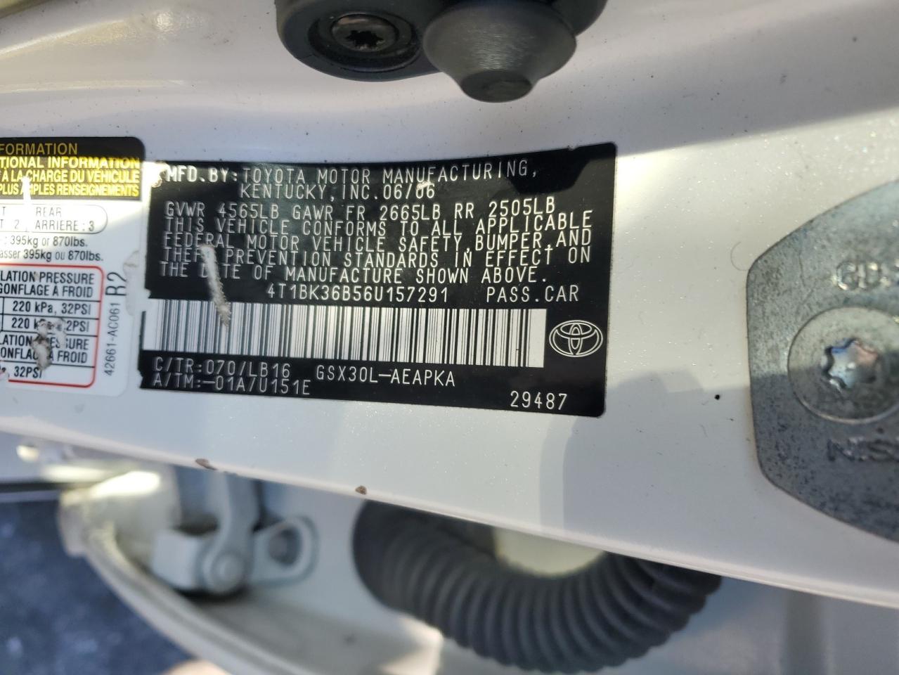 2006 Toyota Avalon Xl VIN: 4T1BK36B56U157291 Lot: 90810435