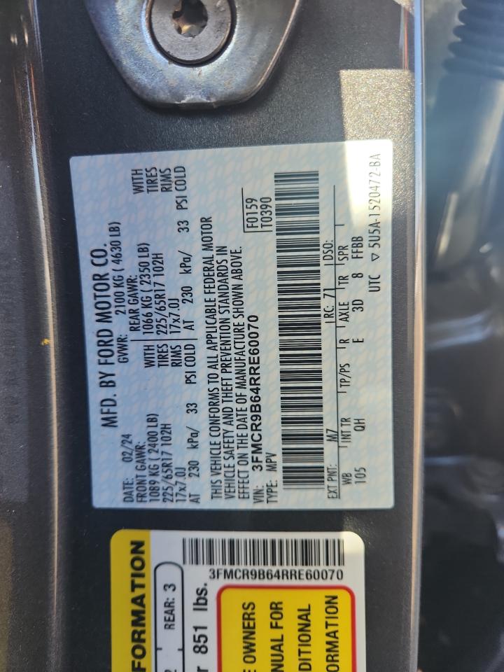 2024 Ford Bronco Sport Big Bend VIN: 3FMCR9B64RRE60070 Lot: 91638375