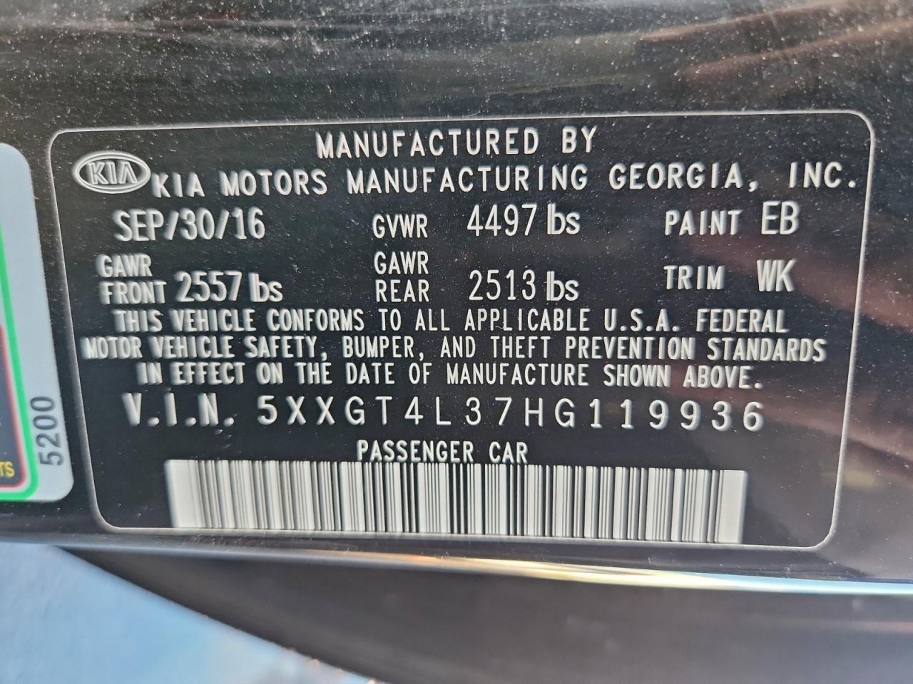 2017 Kia Optima Lx VIN: 5XXGT4L37HG119936 Lot: 93129495