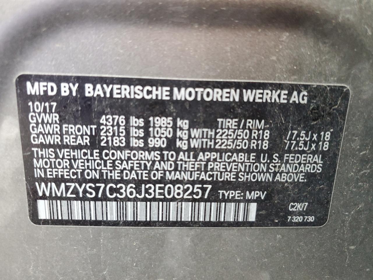 2018 Mini Cooper Countryman VIN: WMZYS7C36J3E08257 Lot: 91820565