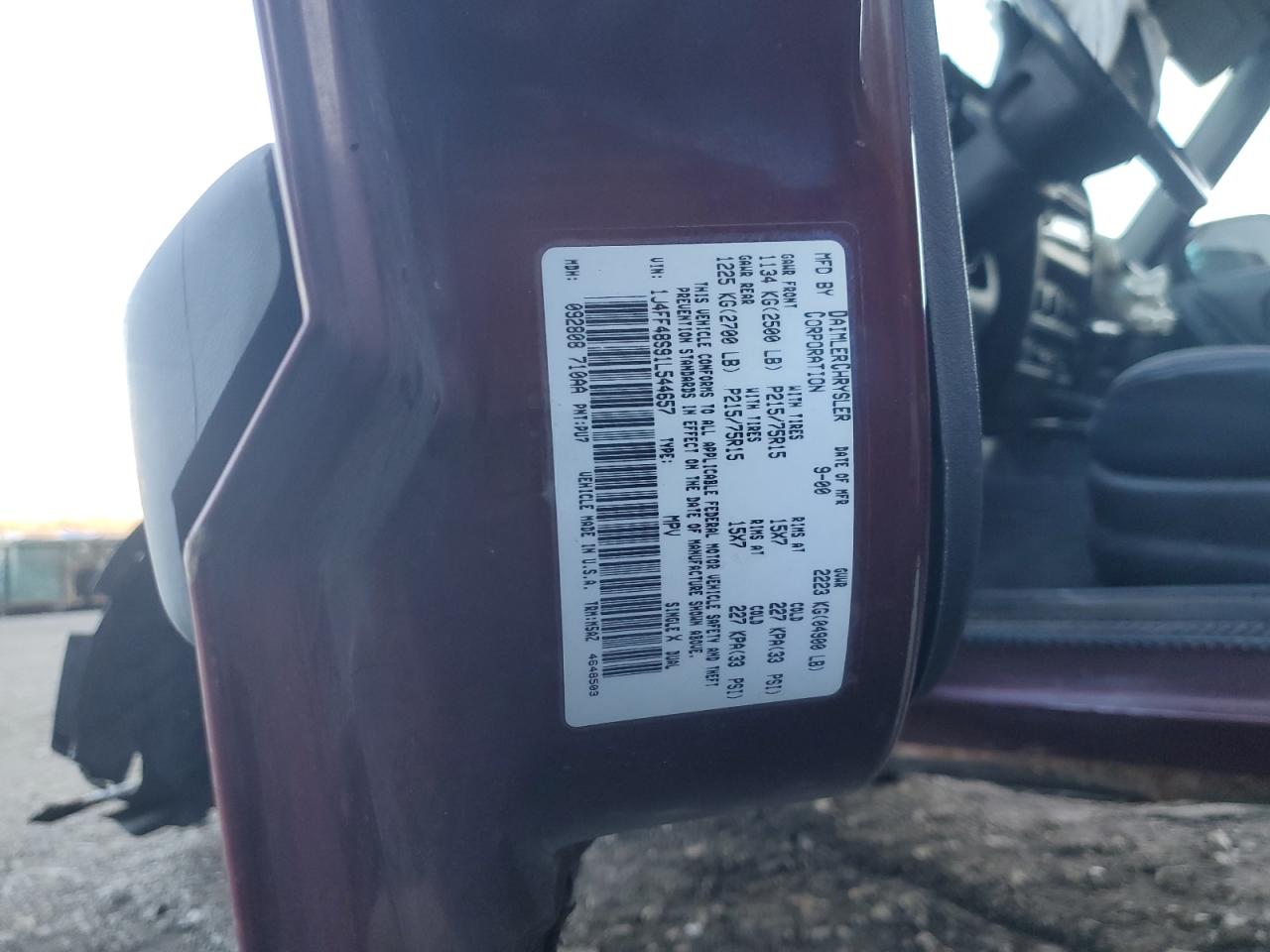 2001 Jeep Cherokee Sport VIN: 1J4FF48S91L544657 Lot: 94035405