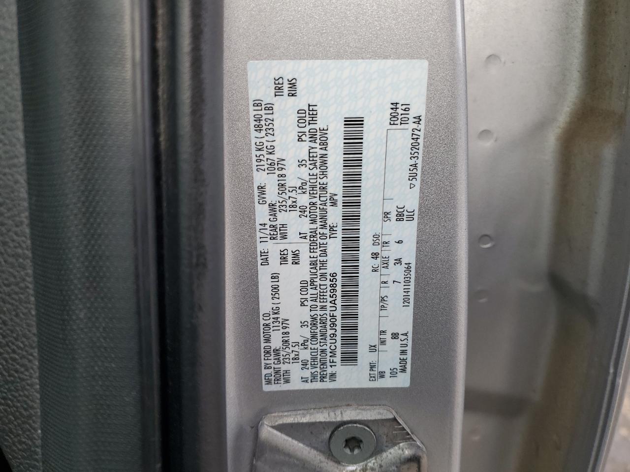 2015 Ford Escape Titanium VIN: 1FMCU9J90FUA59856 Lot: 93247895