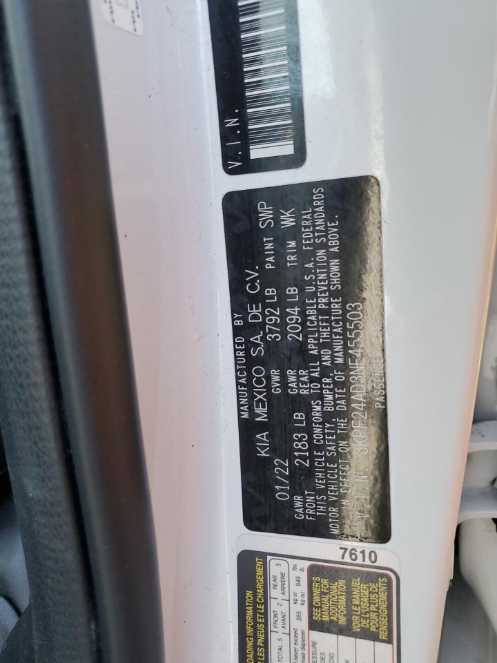2022 Kia Forte Fe VIN: 3KPF24AD3NE455503 Lot: 92483845