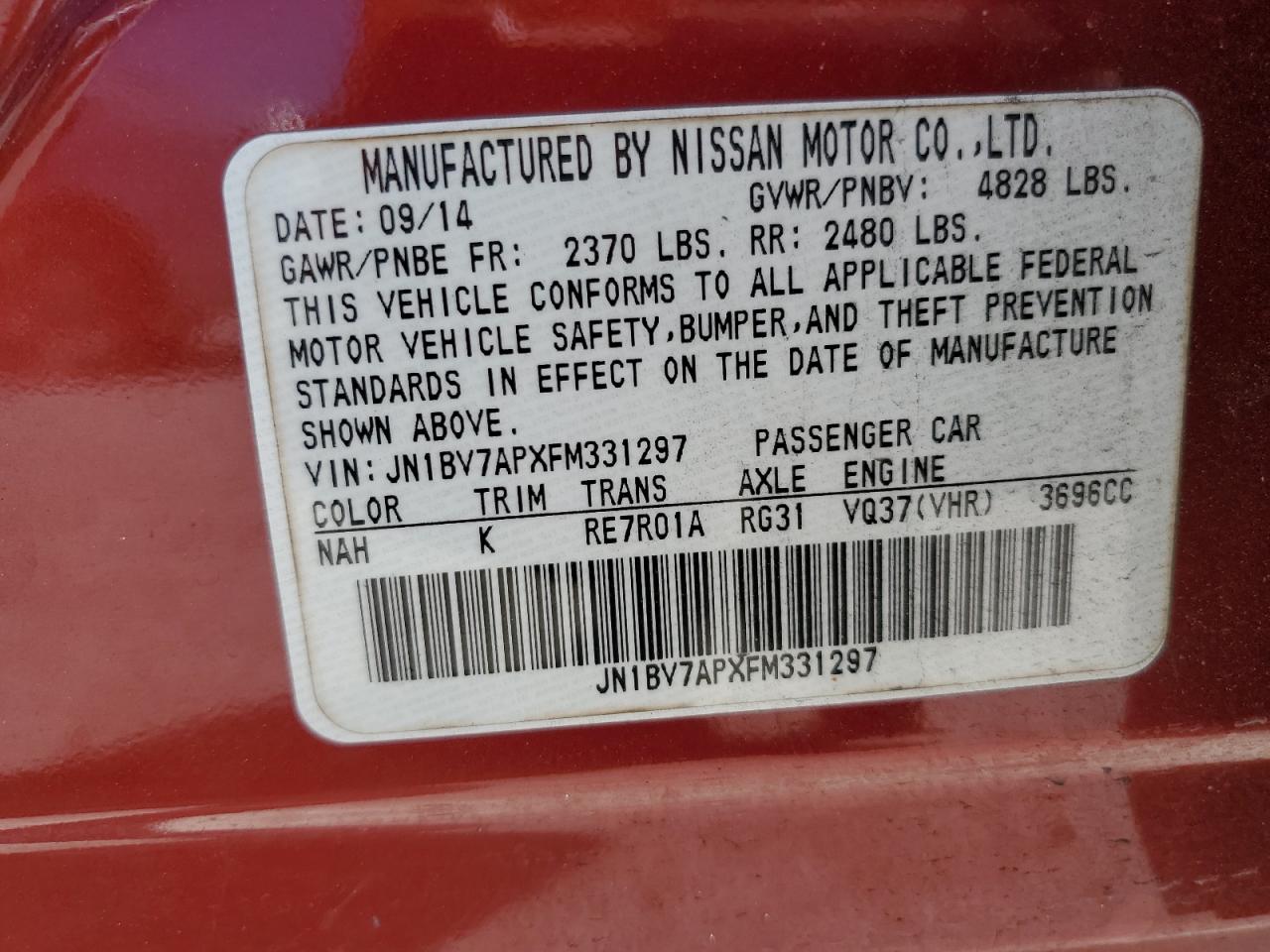 2015 Infiniti Q50 Base VIN: JN1BV7APXFM331297 Lot: 92988195