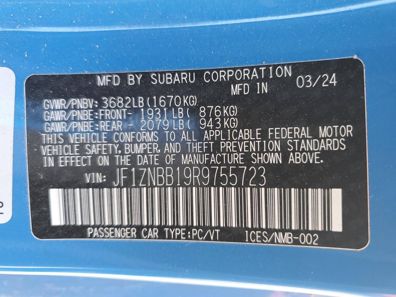 2024 Toyota Gr 86 VIN: JF1ZNBB19R9755723 Lot: 92543195
