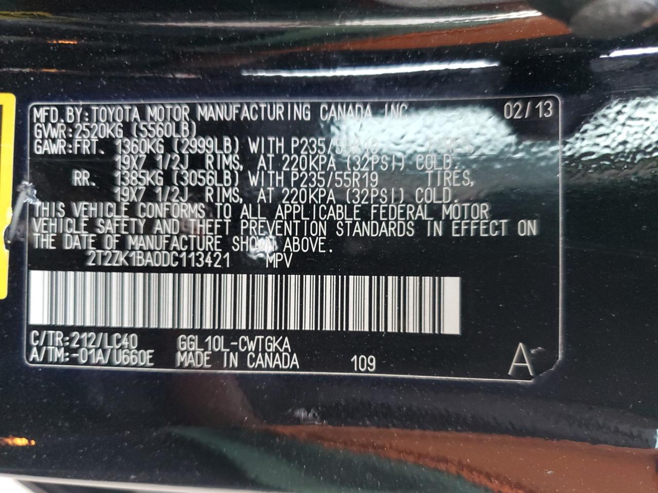 2013 Lexus Rx 350 VIN: 2T2ZK1BA0DC113421 Lot: 92460795