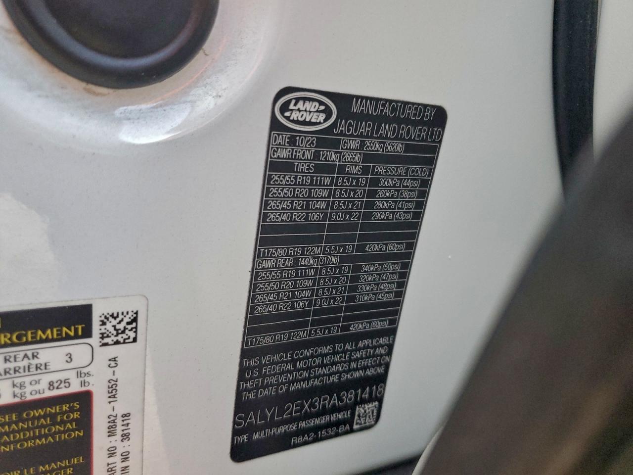 2024 Land Rover Range Rover Velar Dynamic Se VIN: SALYL2EX3RA381418 Lot: 94066605