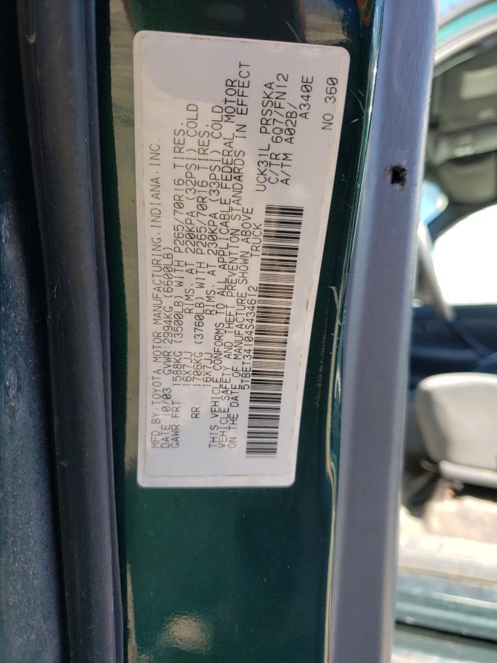 2004 Toyota Tundra Double Cab Sr5 VIN: 5TBET34104S434612 Lot: 91526965