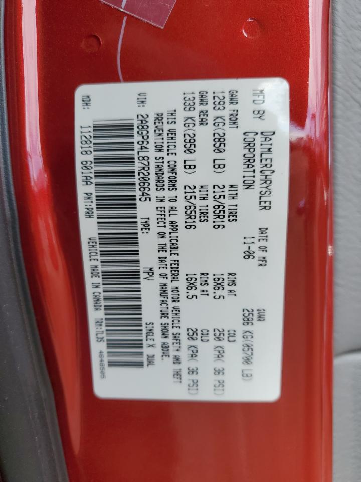 2007 Chrysler Town & Country Limited VIN: 2A8GP64L87R206645 Lot: 90800095