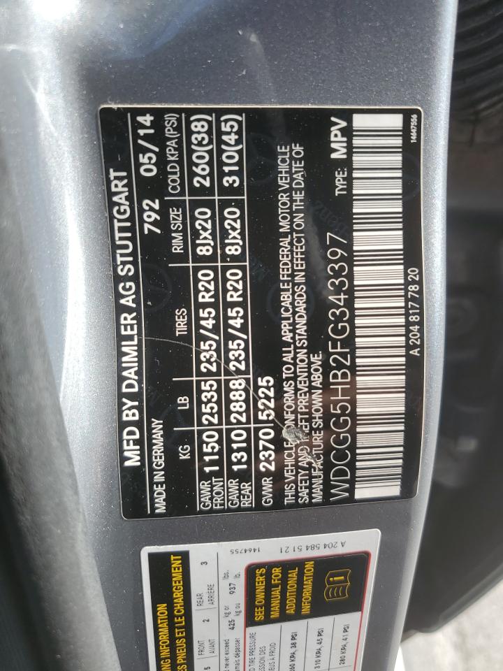 2015 Mercedes-Benz Glk 350 VIN: WDCGG5HB2FG343397 Lot: 93149875