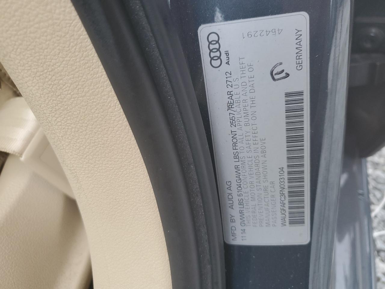 2015 Audi A6 Premium Plus VIN: WAUGFAFC3FN033104 Lot: 93616155