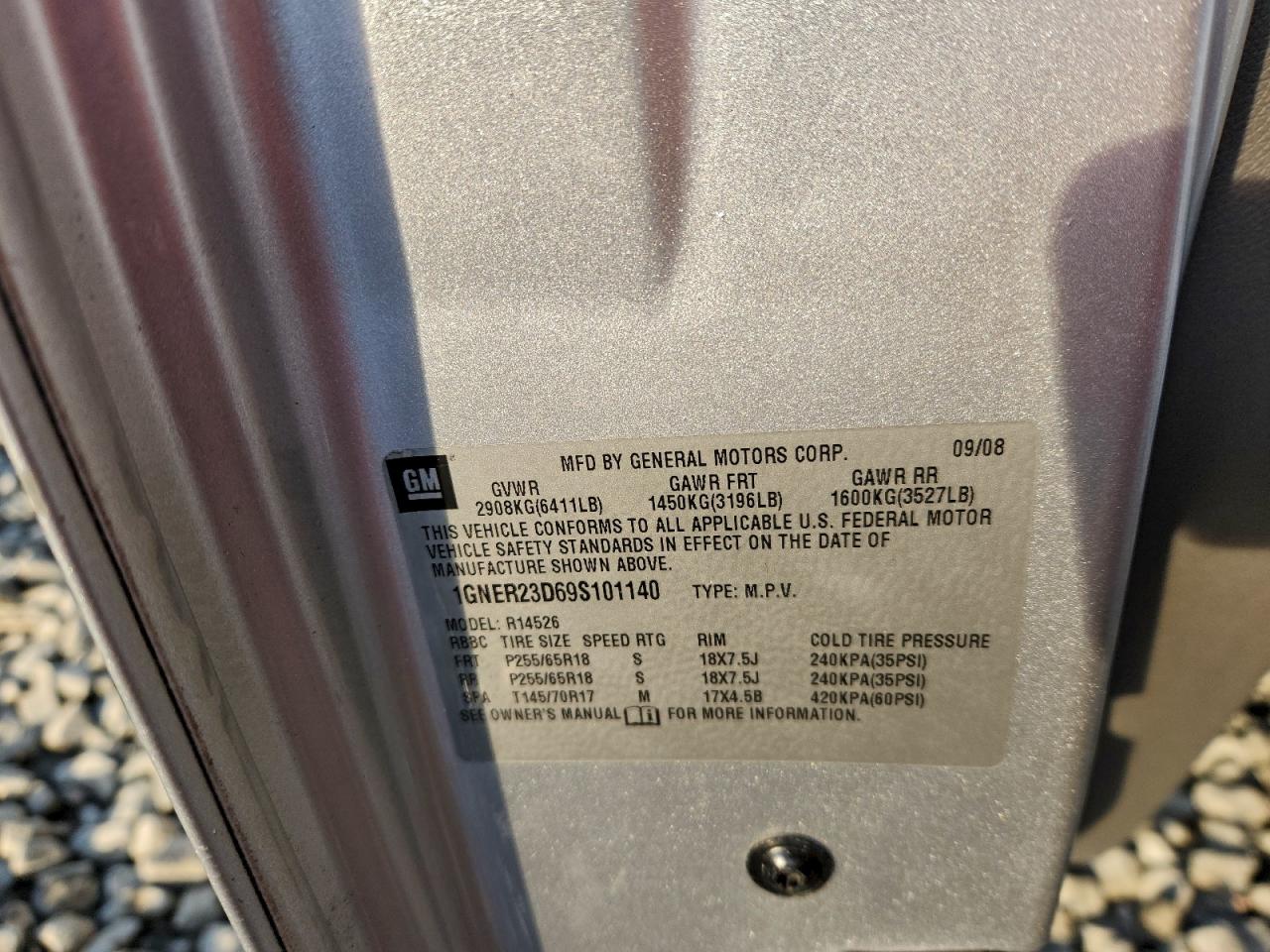 2009 Chevrolet Traverse Lt VIN: 1GNER23D69S101140 Lot: 93509125