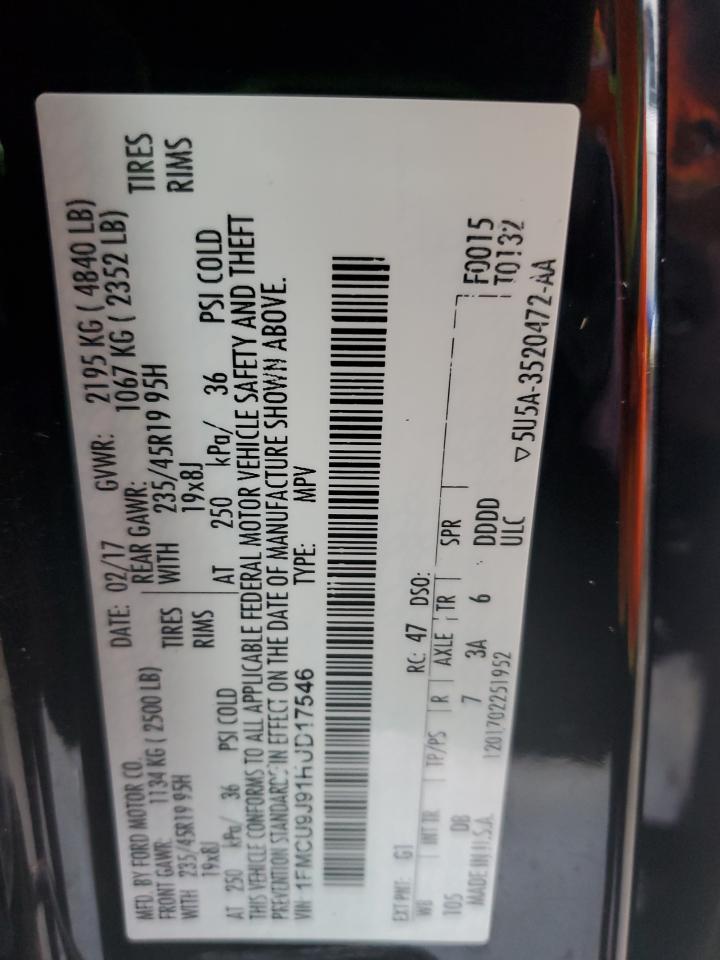 2017 Ford Escape Titanium VIN: 1FMCU9J91HUD17546 Lot: 93559185