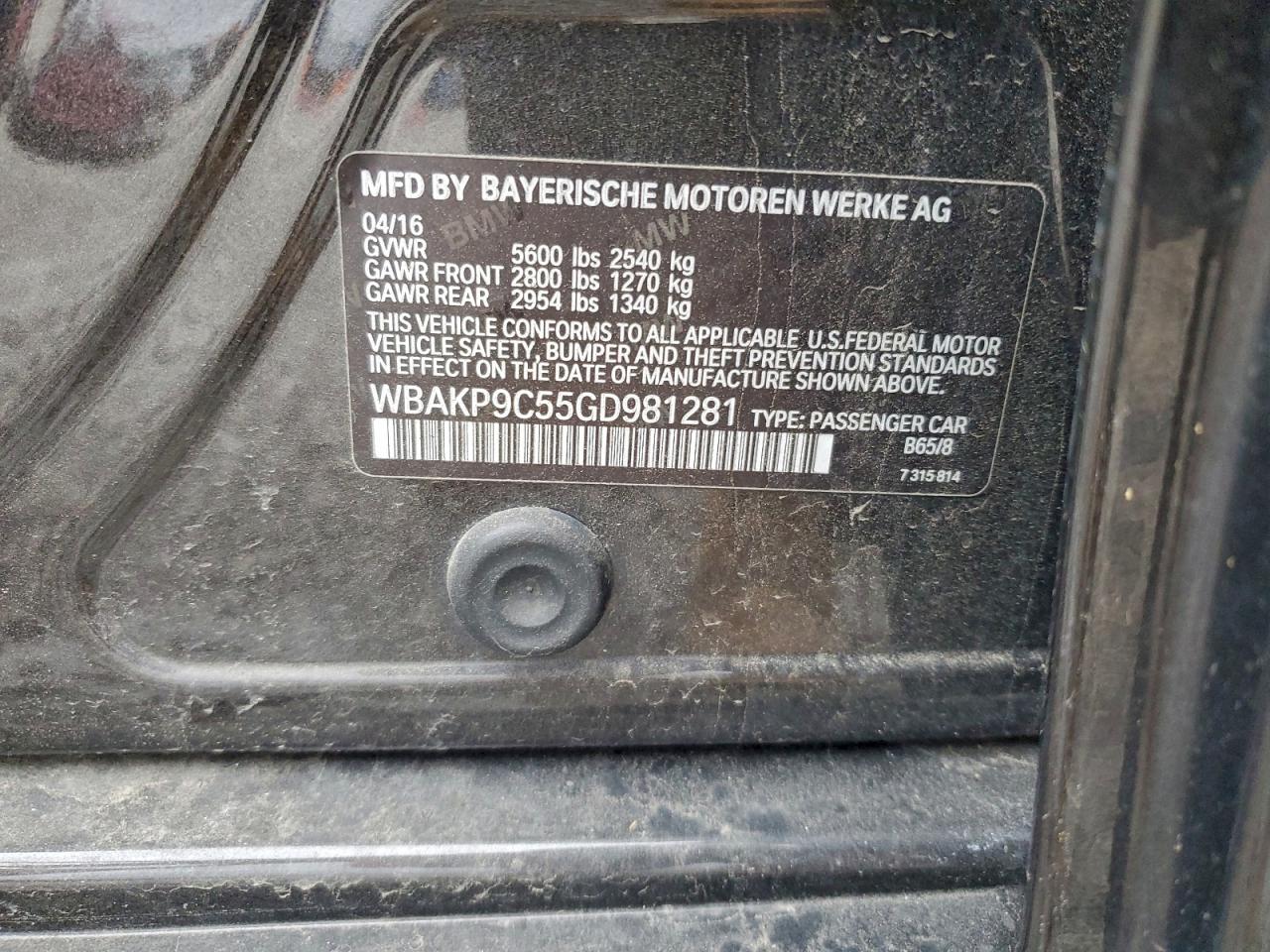 2016 BMW 550 Xi VIN: WBAKP9C55GD981281 Lot: 93984635