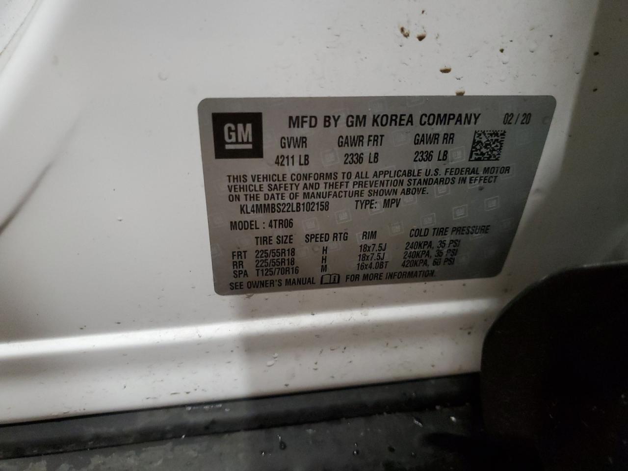 2020 Buick Encore Gx Preferred VIN: KL4MMBS22LB102158 Lot: 93438875