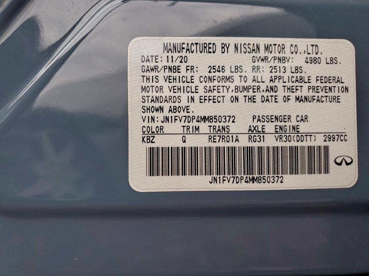 2021 Infiniti Q50 Red Sport 400 VIN: JN1FV7DP4MM850372 Lot: 94139635