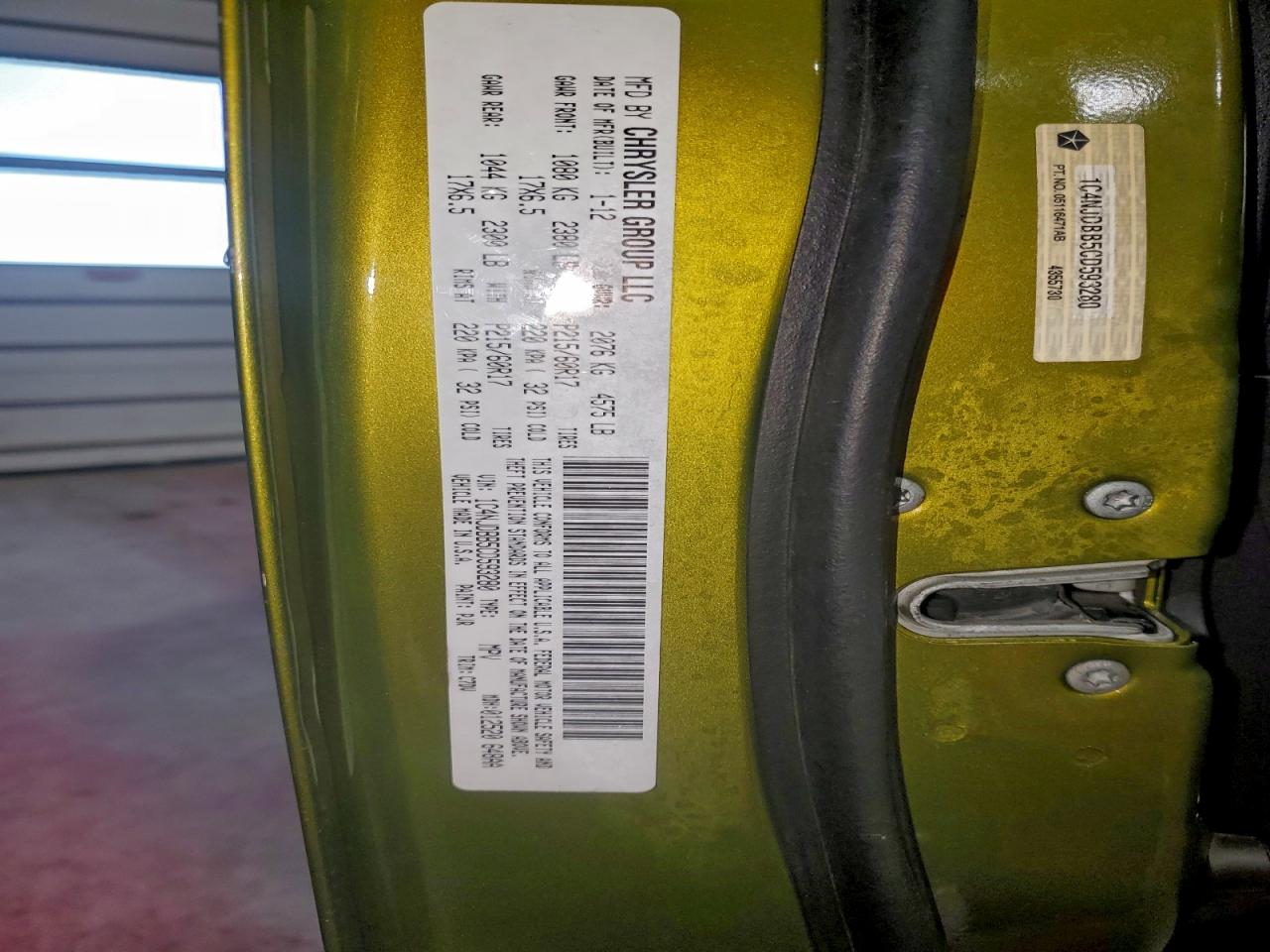 2012 Jeep Compass Sport VIN: 1C4NJDBB5CD593280 Lot: 92664635