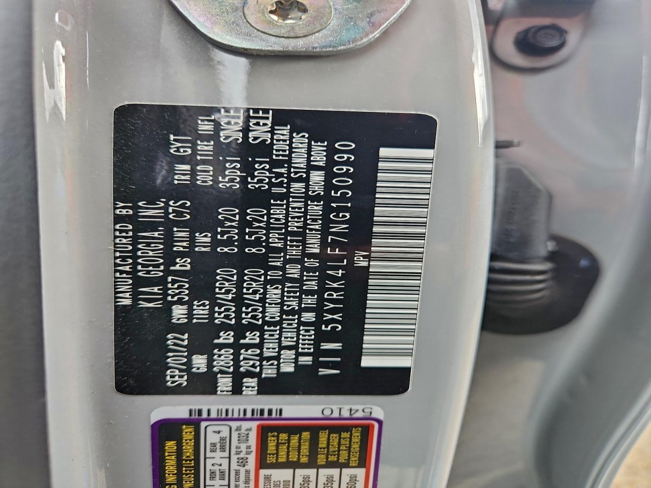 2022 Kia Sorento Sx VIN: 5XYRK4LF7NG150990 Lot: 93286445