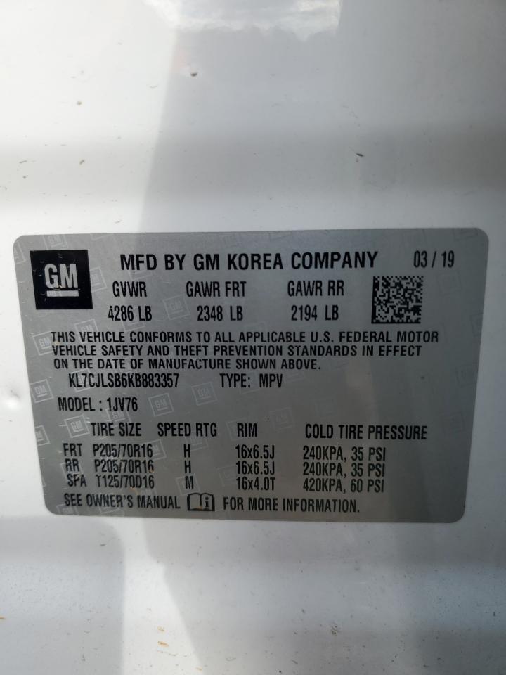 2019 Chevrolet Trax 1Lt VIN: KL7CJLSB6KB883357 Lot: 91616965