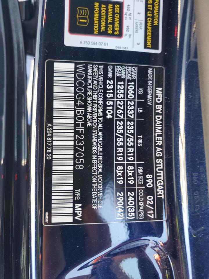 2017 Mercedes-Benz Glc 300 VIN: WDC0G4JB0HF237058 Lot: 91109505