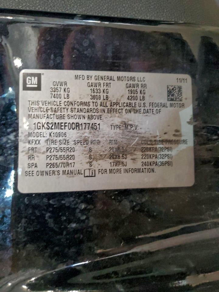 2012 GMC Yukon Xl Denali VIN: 1GKS2MEF0CR177451 Lot: 93438775