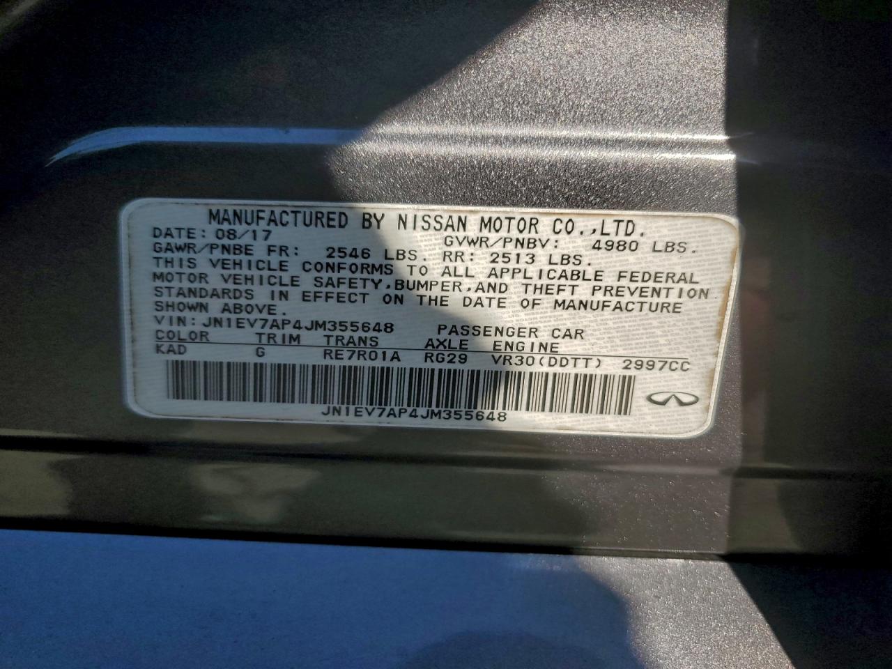 2018 Infiniti Q50 Luxe VIN: JN1EV7AP4JM355648 Lot: 93740075