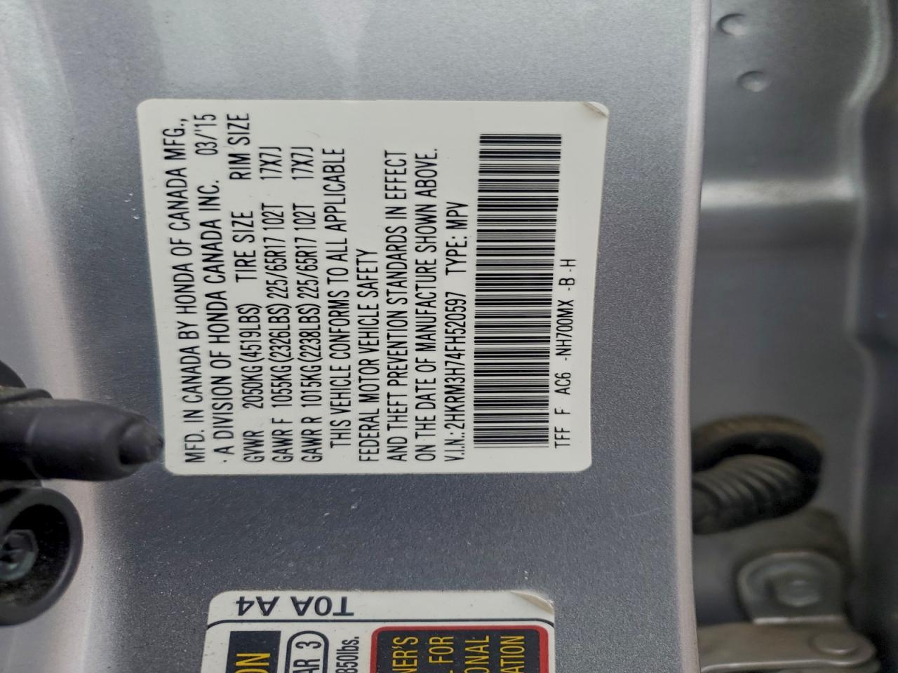 2015 Honda Cr-V Exl VIN: 2HKRM3H74FH520597 Lot: 93239495