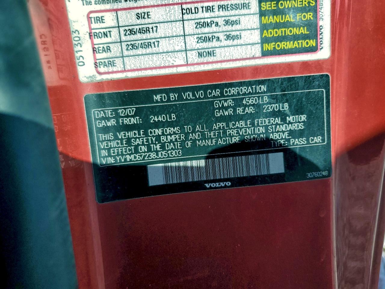 2008 Volvo C70 T5 VIN: YV1MC67238J051303 Lot: 94747805