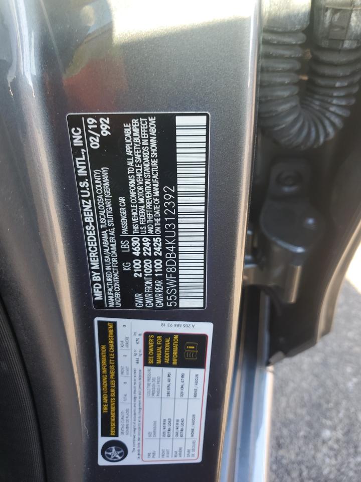 2019 Mercedes-Benz C 300 VIN: 55SWF8DB4KU312392 Lot: 91596255