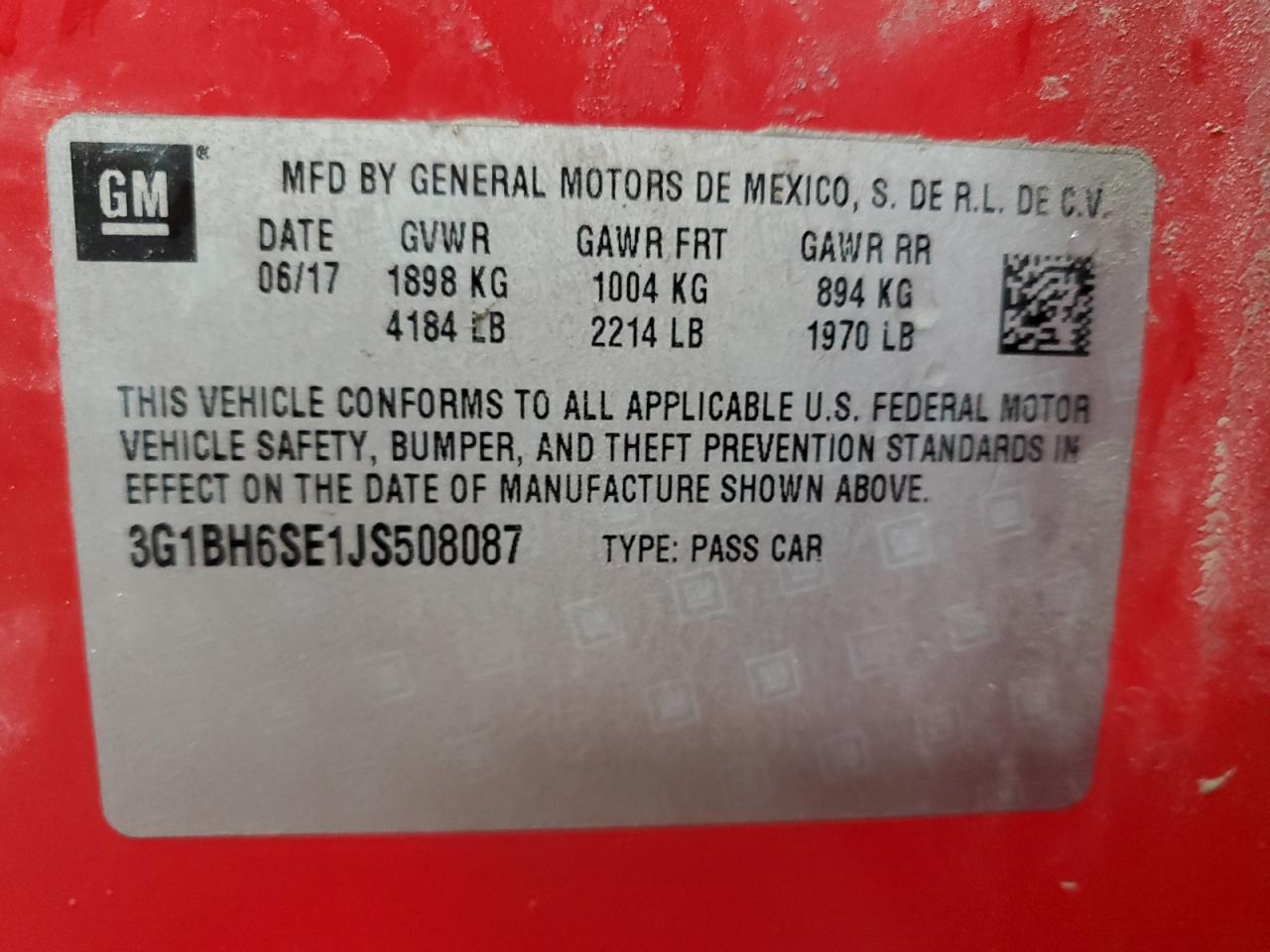 2018 Chevrolet Cruze Lt VIN: 3G1BH6SE1JS508087 Lot: 92839225