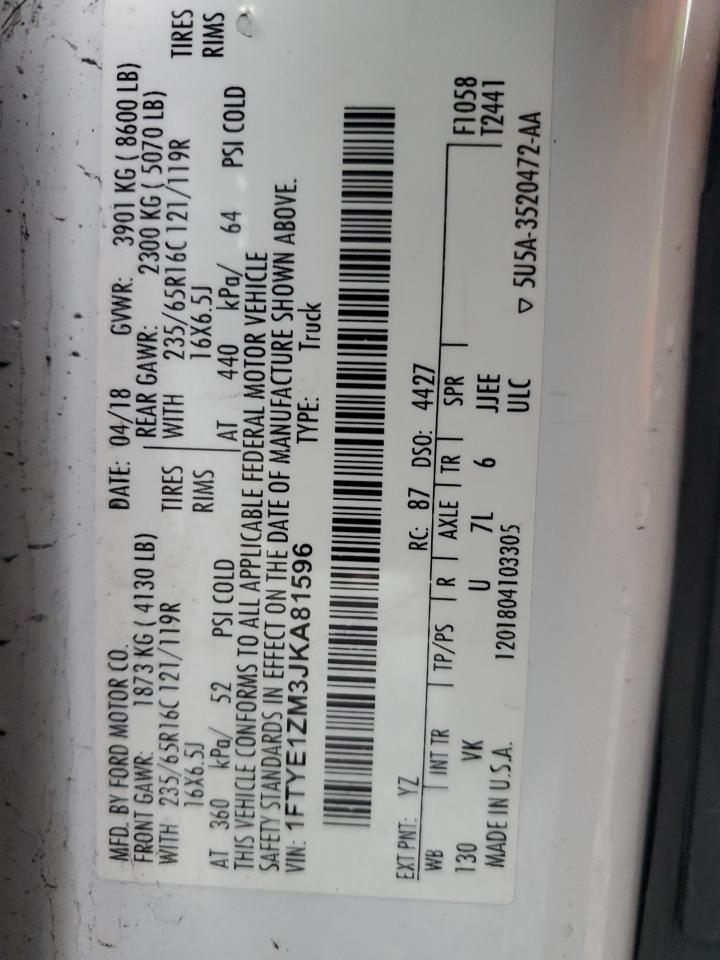 2018 Ford Transit T-150 VIN: 1FTYE1ZM3JKA81596 Lot: 91465585