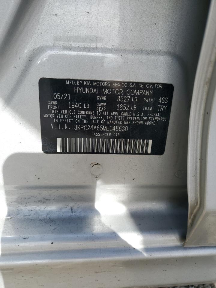 2021 Hyundai Accent Se VIN: 3KPC24A65ME148630 Lot: 91942105