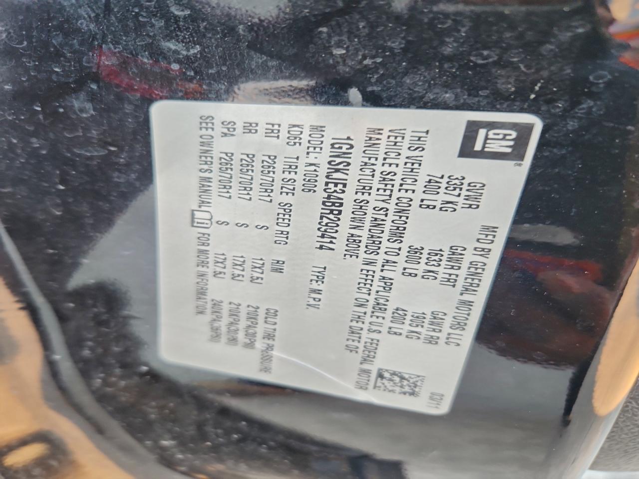 2011 Chevrolet Suburban K1500 Lt VIN: 1GNSKJE34BR299414 Lot: 94410925