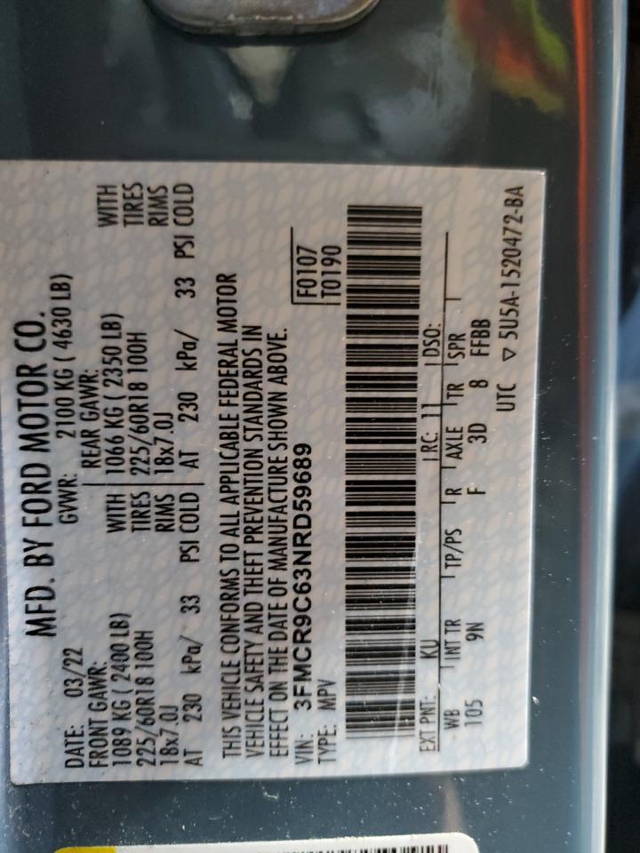 2022 Ford Bronco Sport Outer Banks VIN: 3FMCR9C63NRD59689 Lot: 92842375