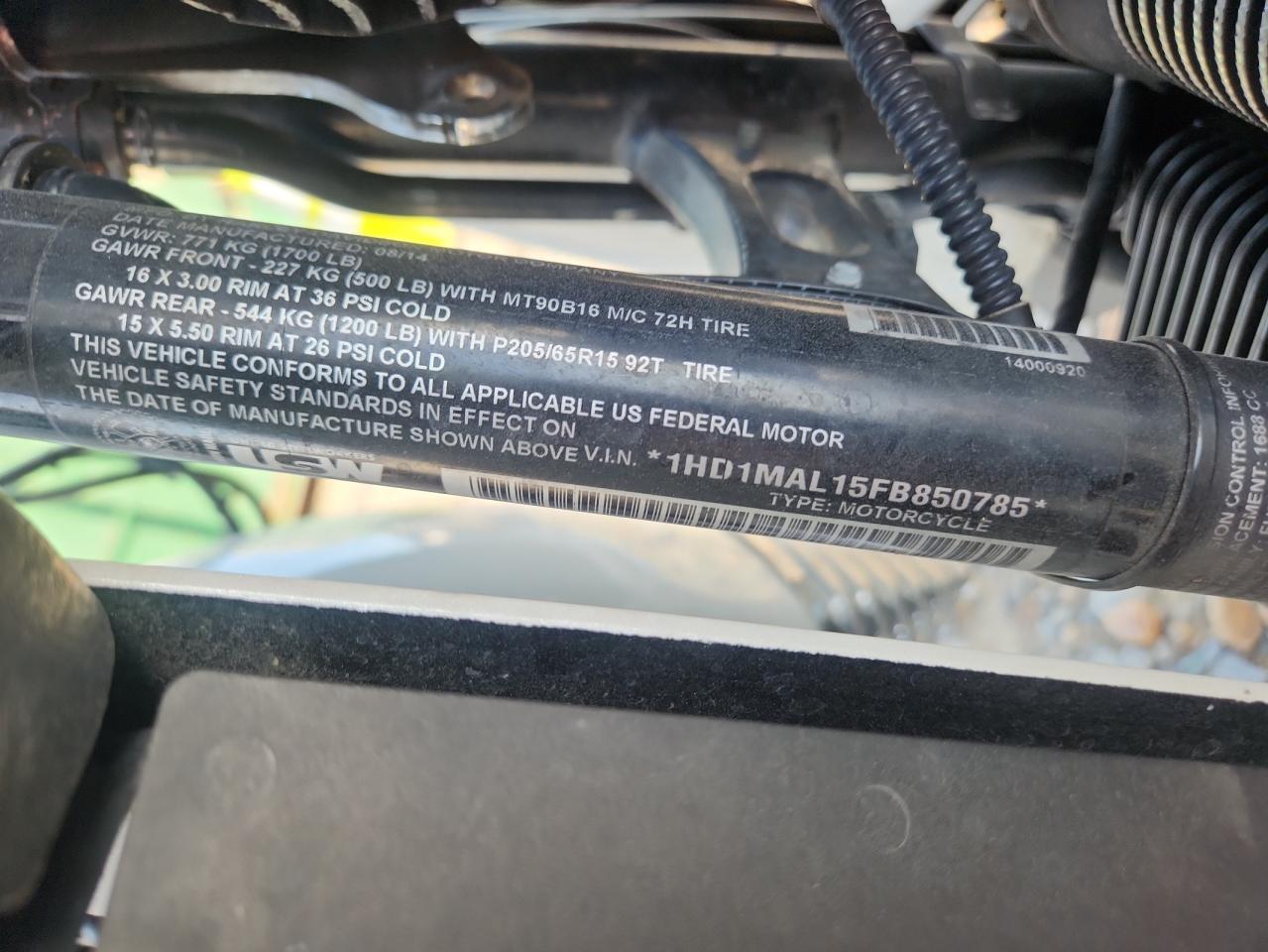 2015 Harley-Davidson Flhtcutg Tri Glide Ultra VIN: 1HD1MAL15FB850785 Lot: 92880265