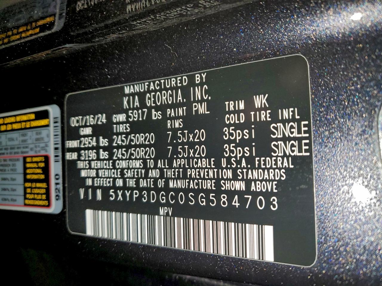 2025 Kia Telluride Ex VIN: 5XYP3DGC0SG584703 Lot: 93569125