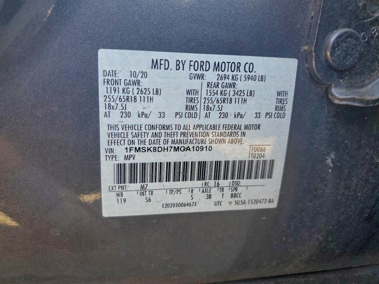 2021 Ford Explorer Xlt VIN: 1FMSK8DH7MGA10910 Lot: 92570905