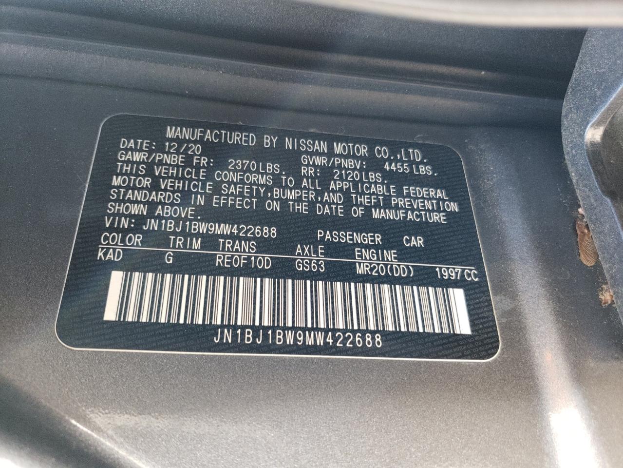 2021 Nissan Rogue Sport Sv VIN: JN1BJ1BW9MW422688 Lot: 93029195