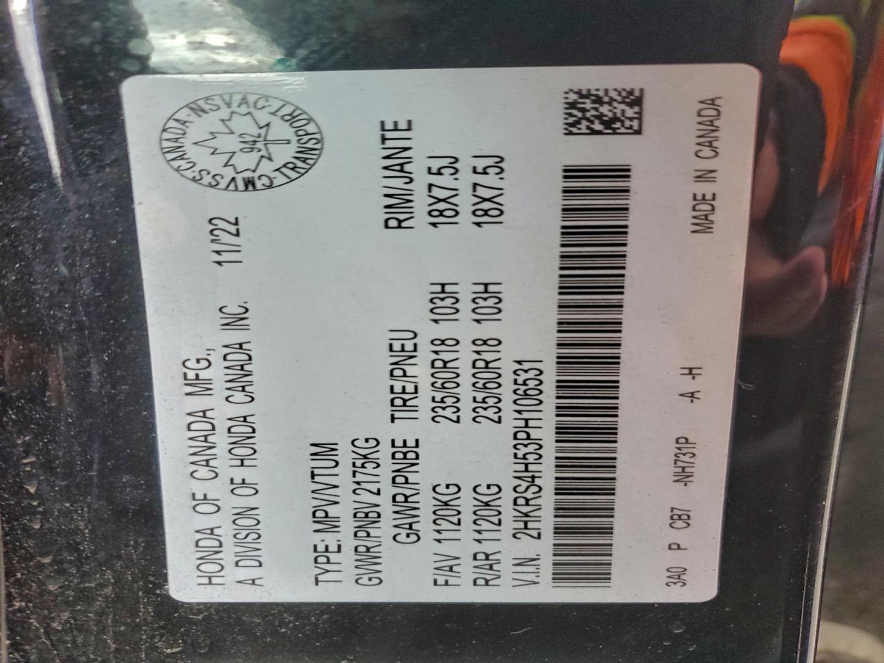 2023 Honda Cr-V Sport VIN: 2HKRS4H53PH106531 Lot: 94126215