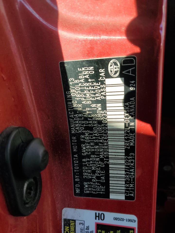 2014 Toyota Corolla L VIN: 2T1BURHE6EC020235 Lot: 92782325