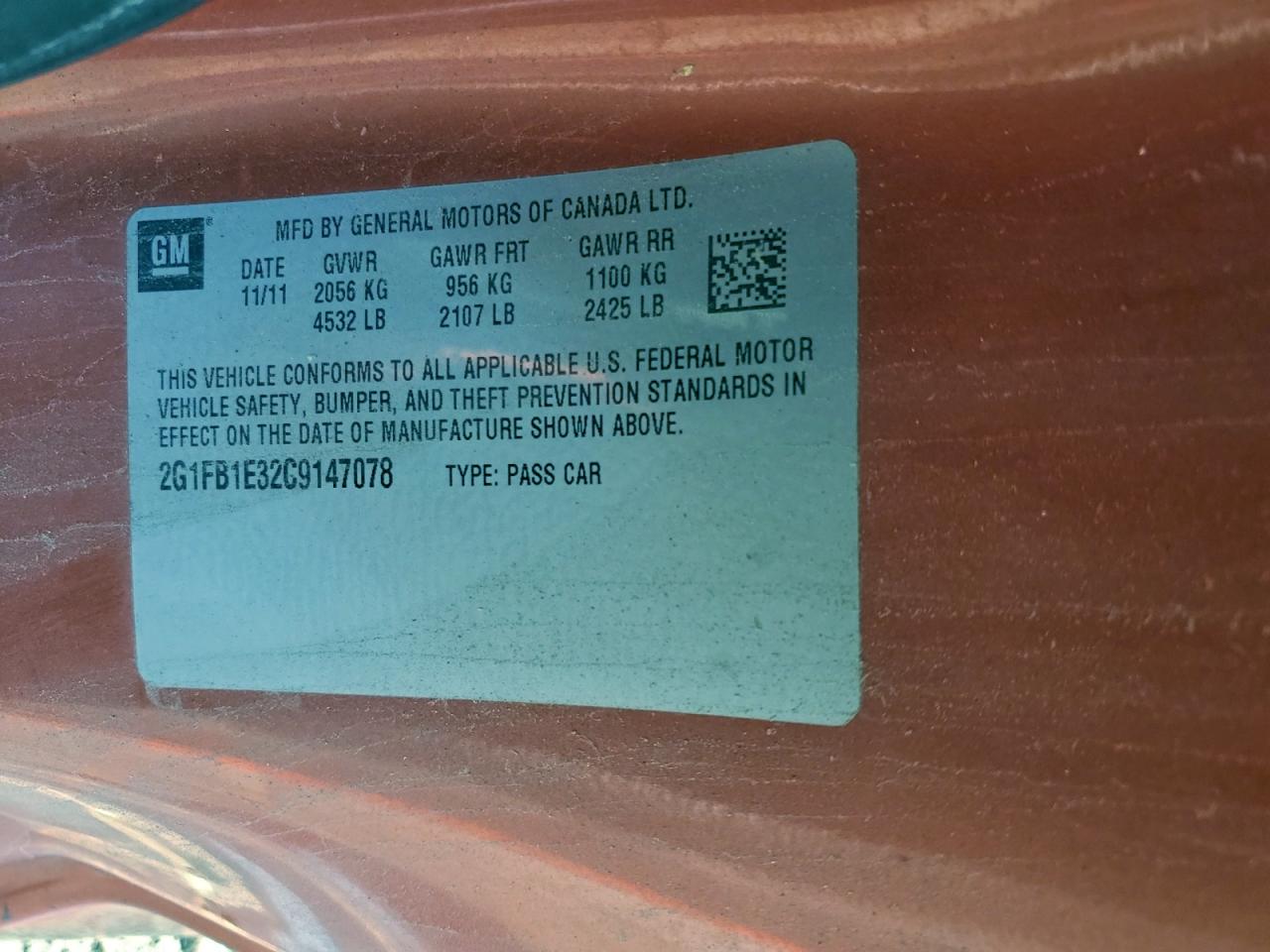 2012 Chevrolet Camaro Lt VIN: 2G1FB1E32C9147078 Lot: 93871175