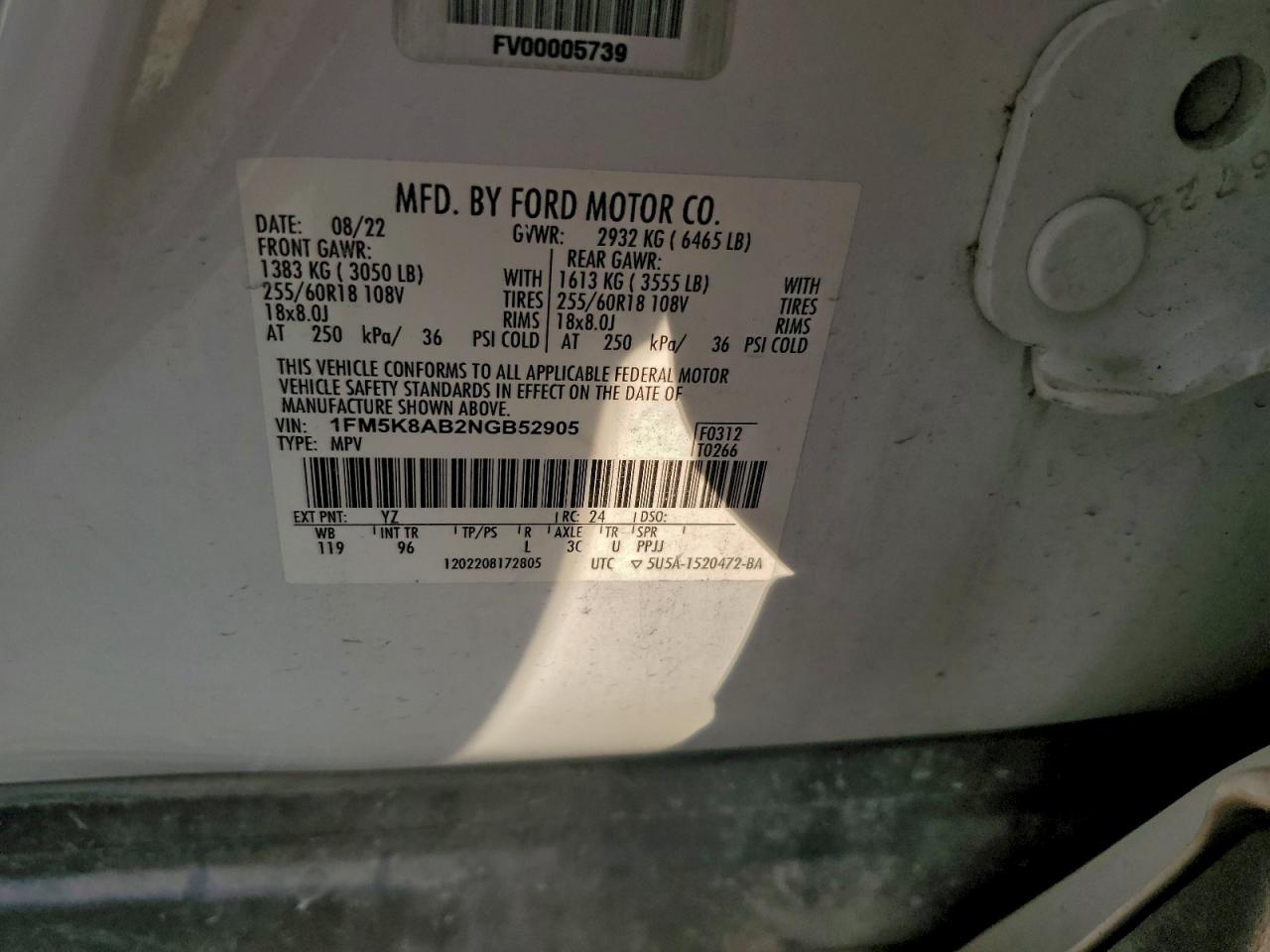 2022 Ford Explorer Police Interceptor VIN: 1FM5K8AB2NGB52905 Lot: 94343045