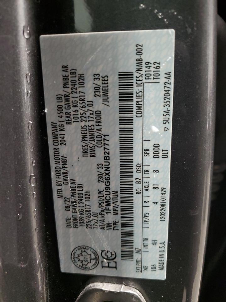 2022 Ford Escape Se VIN: 1FMCU9G6XNUB27771 Lot: 90461385