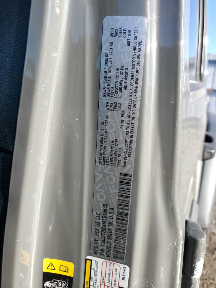 2021 Jeep Gladiator Rubicon VIN: 1C6JJTBGXML515645 Lot: 94662775