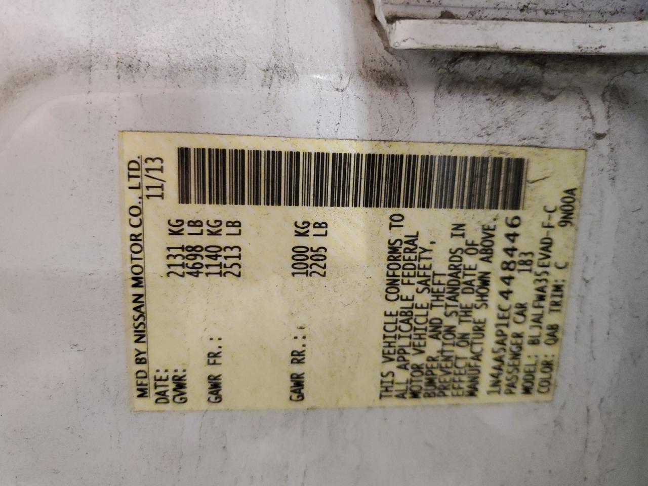 2014 Nissan Maxima S VIN: 1N4AA5AP1EC448446 Lot: 92437065